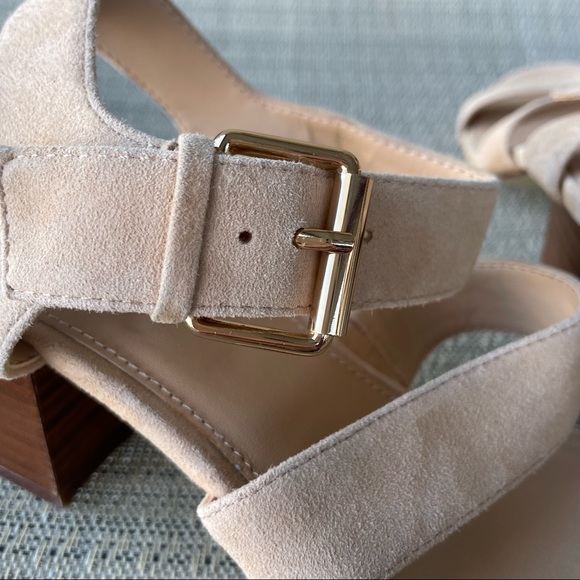 J Crew Three Strap Stacked Heel Sandals in Suede Pale Mocha Size 9 - Picture 10 of 12